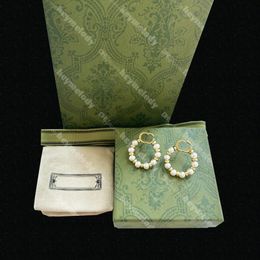 Vintage Pearl Circle Studs Pendientes G Gold Hoop Pendientes Eardrops Joyas de diseñador para mujeres Fiesta Amantes de la boda Compromiso de regalo con caja Set