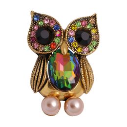 Vintage Pearl Owl -broches Pinnen voor mannen Vrouwen Elegante Rhinestone broche mentale kledingjacht sieraden accessoires