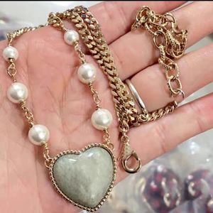 Vintage parel hanger ketting Luxe merk hartvormige damesketting verguld in 18K gouden huwelijksverjaardag sieraden cadeau