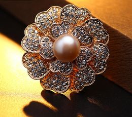Vintage Perle Strass Fleur Broche Broche Argent-plaque Alliage Faux Diament Broche pour la mariée mariage costume robe de soirée Pin cadeau 2309