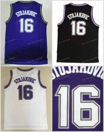 Vintage Peja 16 Stojakovic Maillots 30 N Team Away Violet Noir Blanc Cousu