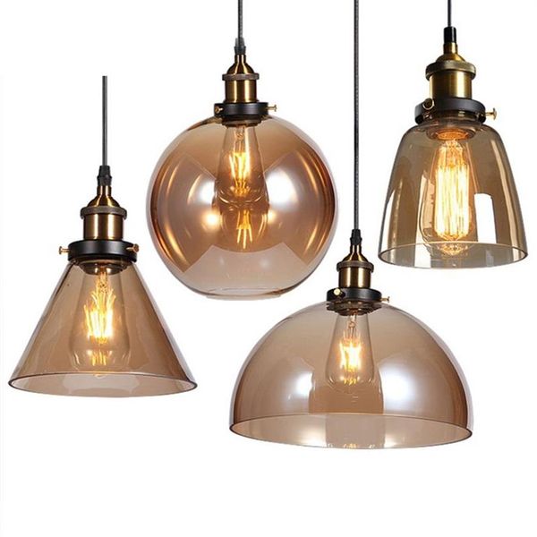 Vintage pendentif lumières américain ambre verre suspension lampe E27 Edison ampoule salle à manger cuisine décor à la maison planétarium Lamp255J
