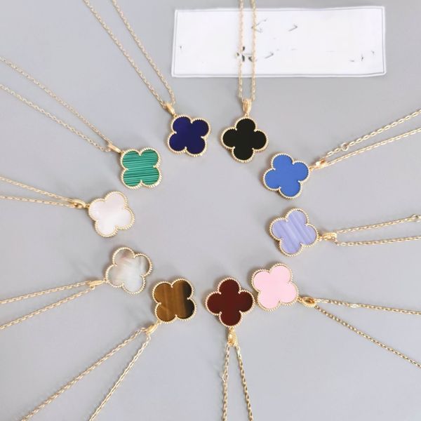 Collier pendentif vintage en cuivre nacre de coquille grand trèfle à quatre feuilles fleur longue chaîne collier de pull pour les femmes avec boîte cadeau de fête