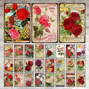 Vintage Peony Rose Metal Painting Garden Decor Bloemen Teken Posters Pub Bar Sign Wedding Art Metal Tin Sign Plaques 30x20cm W03