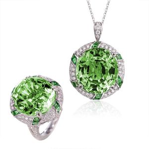 Vintage Peridot Diamond Sieraden set 925 Sterling Zilver Engagement Trouwringen Ketting Voor Vrouwen Bridal Party Gift