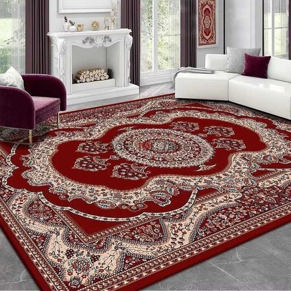 Alfombra roja persa vintage para sala de estar, alfombra americana de lujo de gama alta para mesa de té sin pelo, dormitorio, extremo de cama, alfombra antideslizante para área grande HKD230830