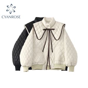 Vintage col claudine solide doudoune femmes hiver coréen élégant surdimensionné Parkas épais chaud manteau femme Chic Outwear 210417