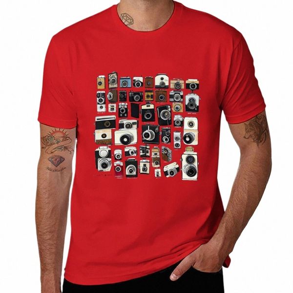 Vintage Photo Cameras Patrón Camiseta Tops de verano Tops de talla grande Camiseta de manga corta Camisetas blancas lisas hombres Y23Z #