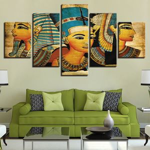 Vintage Pictures Canvas Gedrukt Poster 5 Panel Pharao van Oude Egypte Schilderijen Home Decor voor Woonkamer Kunstwerk Wall Art T200118
