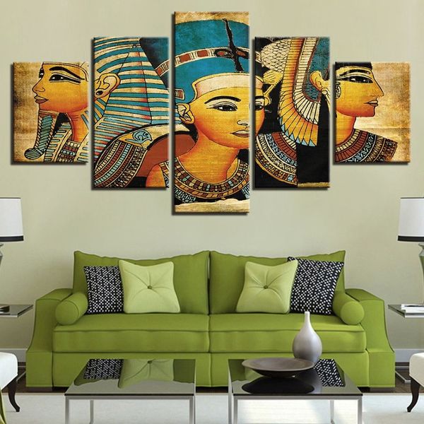 Cuadros vintage lienzo impreso cartel 5 panel faraón del antiguo Egipto pinturas decoración del hogar para sala de estar ilustraciones arte de la pared T200212H