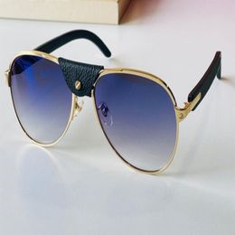 Gafas de sol de piloto vintage Lentes de degradado azul Gafas de metal dorado de madera para hombres Accesorios de gafas de moda con Box271x