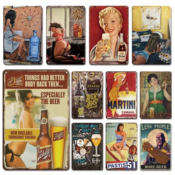 Vintage Pin Up Gir métal affiche mur décoratif bière marque plaques métalliques rétro cuisine Tiki Bar Sexy femme étain signe décoration Plaque Chic fer peinture 30X20 CM w01