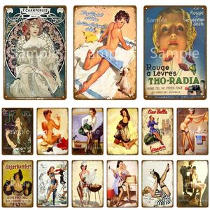 Vintage Pin Up Poster Métal Tin Sign Sexy Lady Posters Home Decor Car Beach Beauty Girl Art Wall Sticker Bar Room Pub Club Man Cave Plate Home Wall Decor TAILLE 30X20CM w01