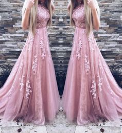 Robe de bal de tulle rose vintage avec appliques en dentelle à couier de bijou à manches courtes robe de soirée formelle glamour