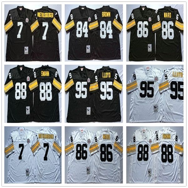 Vintage Pittsburgh 7 Ben Roethlisberger Jersey Steeler 95 Greg Lloyd 84 Antonio Brown 86 Hines Ward 88 Lynn Swann Top Maillots de Football