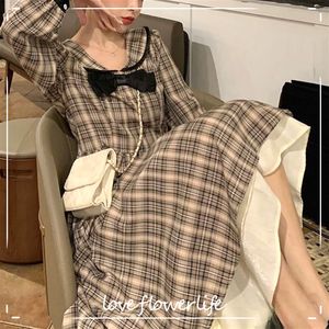 Vintage plaid jurk vrouwen lente lange mouwen zeemans kraag elegante zoete midi jurk vrouwelijke feestjurk Koreaanse 210521