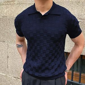 Plaid vintage jacquard Polo t-shirts Men Summer Casual Breathable Tops tricot tricot pour hommes Tricotwear Fashion Slim 240429