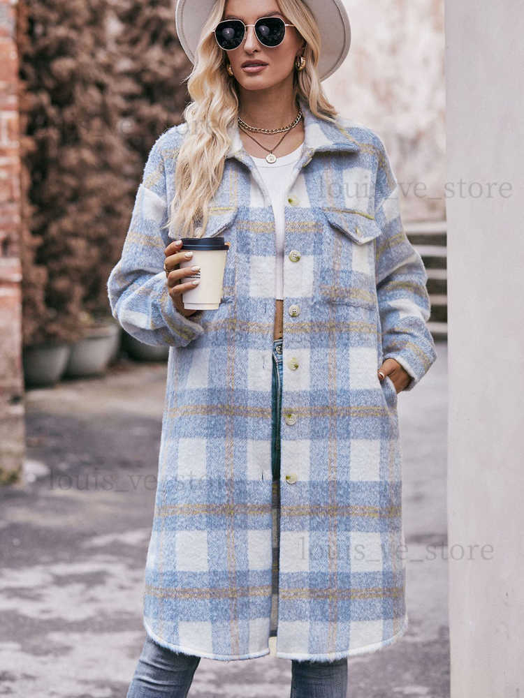 Cappotto in lana scozzese femminile inverno inverno a tasca a tasca a petrolio singolo a petrolio femmina elegante cappotto lungo alenta ladies t230809