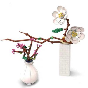 Vintage pruim vaas planten boom vaas ingemaakte bloemen Phalaenopsis bloesem bouwstenen bakstenen accessoires model kinderen speelgoed Q0823