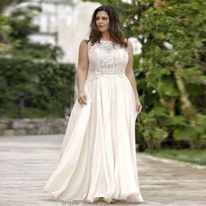 Vintage Plus Size A-lijn Trouwjurken Zomer Chiffon Boho Bruidsjurk Kanten Top Ruches Rok Oversize Buiten Mariage