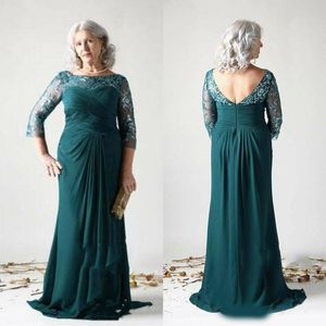 Vintage Plus Size Moeder van de Bruid Jurken Lange Mouwen Kant Geappliceerd Chiffon Avondjurken Vloerlengte Party Gastjurk