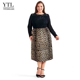 Vintage grande taille jupes pour femmes imprimé léopard confortable décontracté taille haute droite Stretch jupe longue 4XL 5XL 6XL 8XLH123 240328