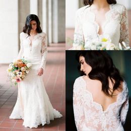 Vintage Plus taille robe de mariée en dentelle Applique Deep V Couce Long Longueur Longueur Backless Bridal Brautkleider Custom Made 2316