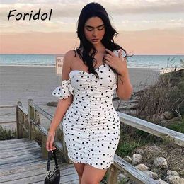 Vintage à pois imprimé robe moulante femmes vêtements mode été plage Boho sans manches Mini Vestido Feminino 210427