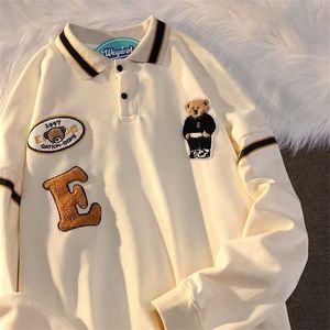 Sweat-shirt à capuche avec col polo pour femme, sweat-shirt surdimensionné coréen avec lettres imprimées, manches longues, Harajuku, boutons amples, automne, 220210