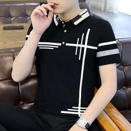 Vintage Polo T-shirt pour hommes Top Streetwear Vêtements à rayures noires avec collier Tee Shirts Ordinaire en gros S trashy y2k xl 240428