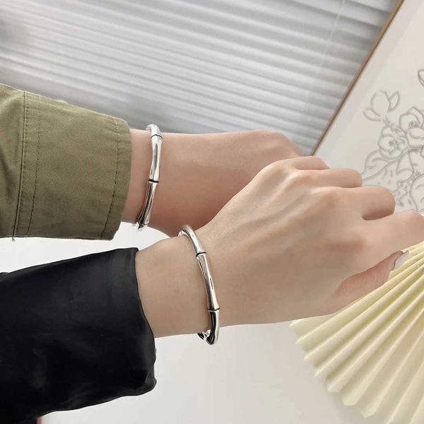 Vintage populaire marque hommes manchette bracelets bijoux de luxe pour femmes designer bracelet bambou joint 100% 925 argent sterling ouverture bracelet ne se décolore jamais