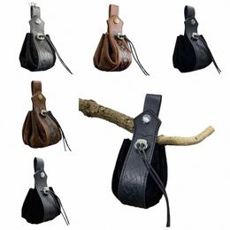 Pochette de ceinture portable vintage Sac à cordon médiéval Cosplay Sac à dés Renaissance Pu Faux cuir imperméable Cosplay Accory b7yz #