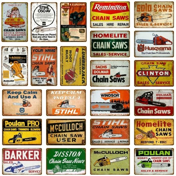 Vintage Poster Wall tin Sticker Retro Farm Garage Shop Decor Chain Saws Metal Sign Art Plaque Farmer Tools metal tin sign custom decorAtive Size 30X20CM w02