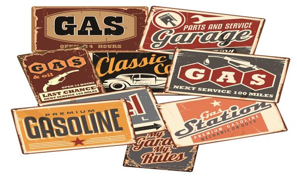 Affiches vintage Motor Huile Plaque en métal Signes de garage Station de gaz Garage Decorative Tire Service Retro Wall Art décor2604318