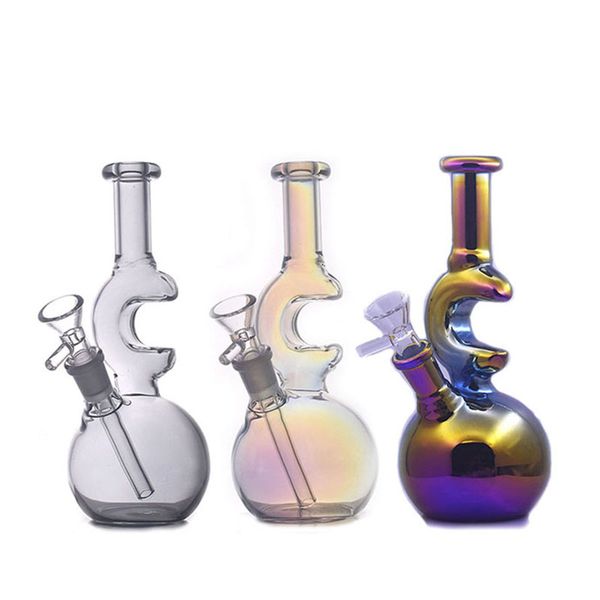 Vintage Premium Glass Beaker Bong HooKah Moon Design Electroplate 8inch Bubbler Smoking Water Pipe Venta directa de fábrica al por mayor