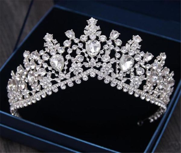 Vintage Princess Crown Queen Tiara Wedding Bridal Hair Accessories Crystal Righestone Band Bijoux de coiffure en argent 5682127