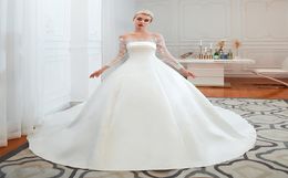 Vintage Princess Wedding Jurken Ball Jurk Off Shoulder Bridal Gown Lace Long Mouwen trouwjurk Satin Vestido de Noiva Robe de 6920715