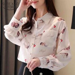 Vintage imprimé floral élégant lanterne manches femmes chemise longue en mousseline de soie Cardigan hauts et chemisier Blusas Mujer 8474 50 210510