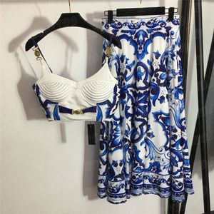 Conjuntos de vestidos tipo colete com estampa vintage para mulheres moda sexy regata cintura alta saias festa casamento