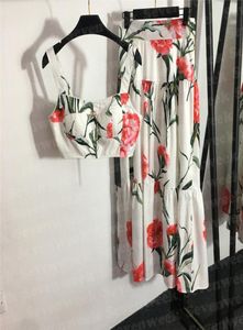 Vintage print sling vest jurk Tweedel delatie voor vrouwen ontwerp dame sexy tanks hoge taille rokken sets voor feest nachtclub1494073