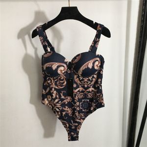 Bikini imprimé vintage Une pièce de maillot de bain pour femmes en train de bodys de bodys de bodys de maillot de maillot de bain à surface