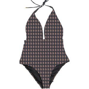 Vintage bedrukt zwempak Dames sexy één stuk halter halter zwempak bikini dun een backless bh -bh -bras zwempak