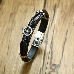 Vintage PU cuir tressé Bracelet 2021 hommes noir enregistrable multicouche gouvernail tissé mode bijoux accessoires Bracelet