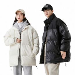 Vintage PU Cuir Parkas Hommes Hiver Down Manteau Épaissir Chaud Harajuku Causal Couple Puffer Vestes Coréen Surdimensionné Femmes Manteaux p9hW #