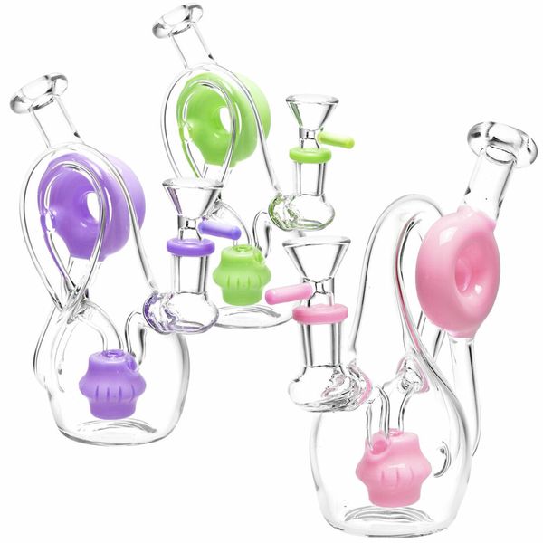 Vintage Pulsar DONUT INCEPTION RECYCLER verre Bong narguilé Pipe à eau Bubbler match couleur bol peut mettre le logo du client