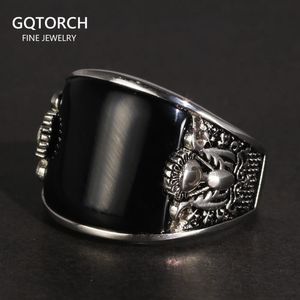 Vintage punk 925 ringen met natuurlijke zwarte onyx steen uniek gebogen oppervlaktefietser voor mannen 240305