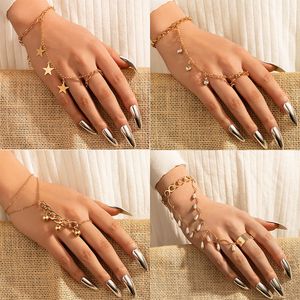 Vintage Punk Vlinder Ring Met Armband Link Pols Ketting Vinger Voor Vrouwen Charms Ring Lady Trendy Esthetische Sieraden Gift