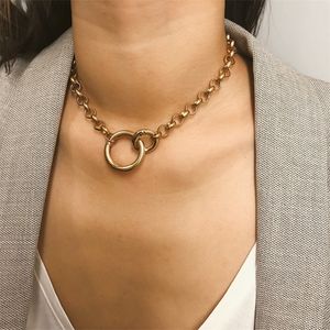 Vintage Punk Curb Chain Necklace for Women 2019 Nieuwe Gold Silver Big Round Collar Collar Choker Sweater -ketting Kettingen T200116