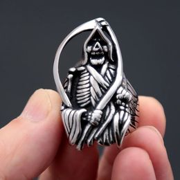 Vintage punk mens death anneaux de crâne 14K Gol Grim Reaper Skull Ring Gothic pour l'homme Femme Pagan Jewelry Gift Accessoires