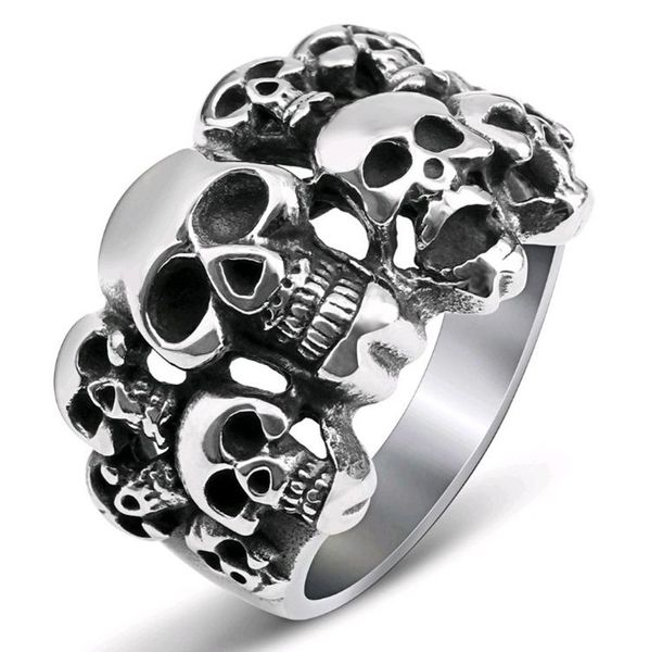 Vintage Punk Metal calavera tallada gótico anillo de racimo flor libélula girasol anillos Cool Mens Rock Party Biker joyería